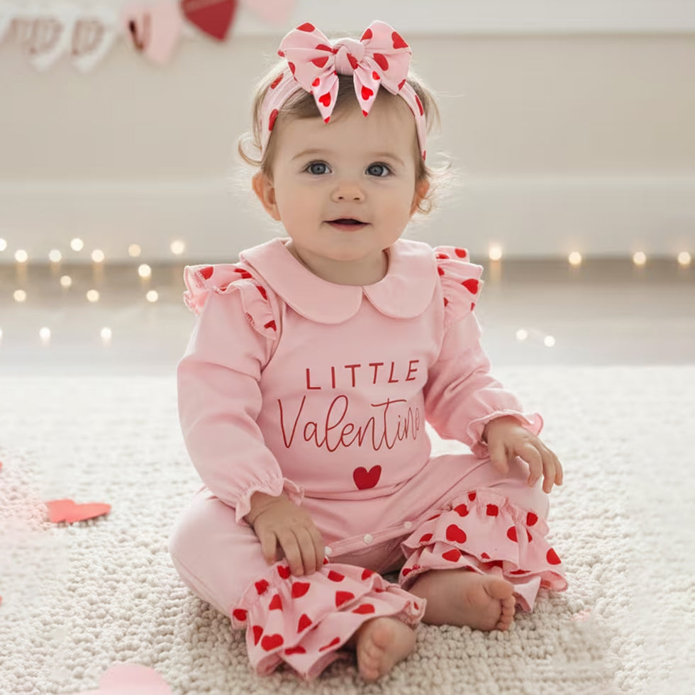 2PCS Little Valentine Letter Heart Printed Baby Jumpsuit