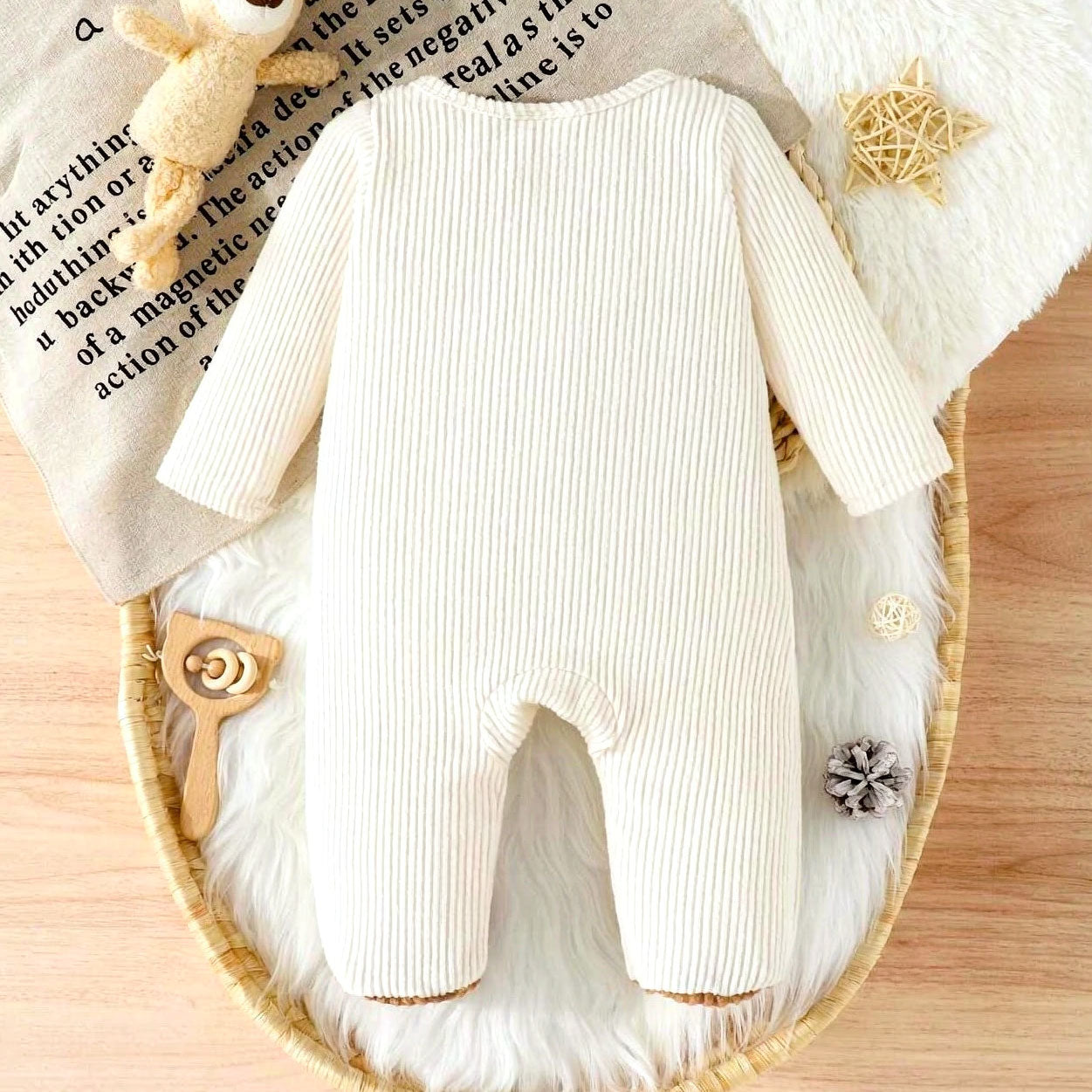 Lovely Bear Embroidered Knit Long Sleeve Baby Jumpsuit
