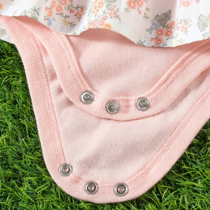 2PCS Quirky Bow Floral Printed Sleeveless Baby Romper