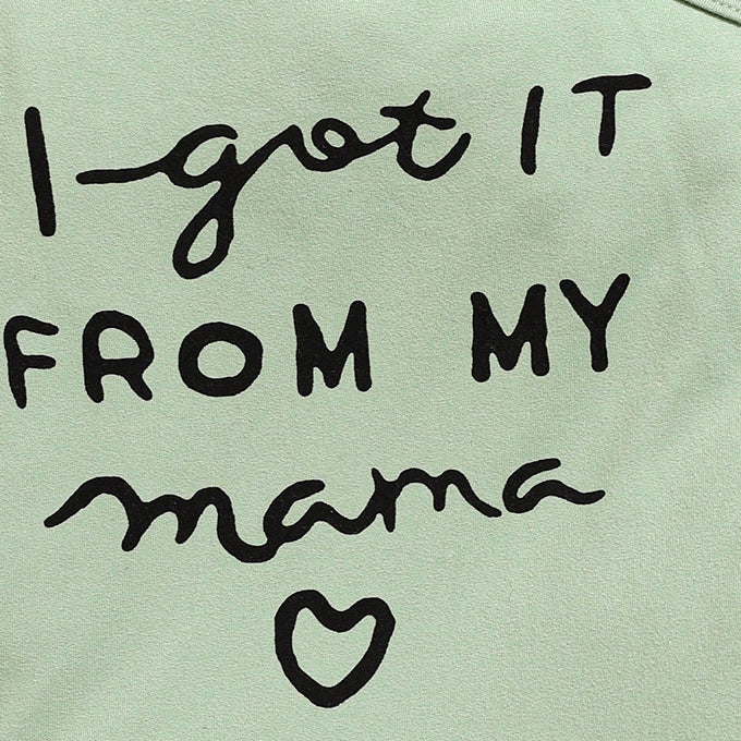 3PCS  I Got It From My Mama Letter Floral Print Flutter Sleeve Baby Set