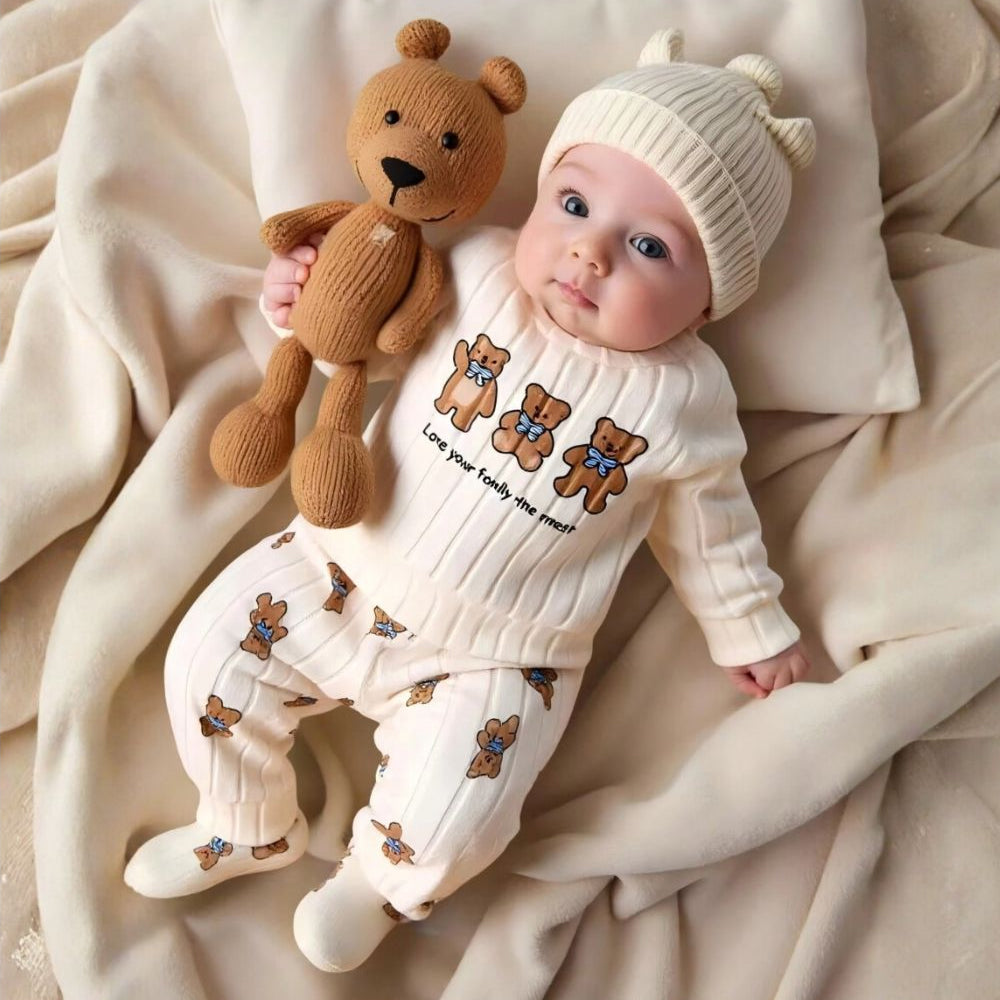 2PCS Casual Cute Bear Printed Long Sleeve Baby Set