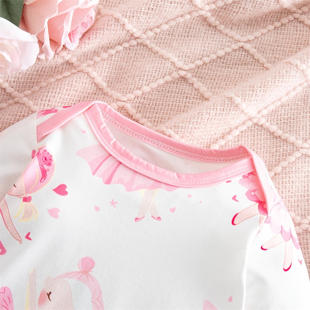 Lovely Ballet Girl Print Long Sleeve Baby Jumpsuit