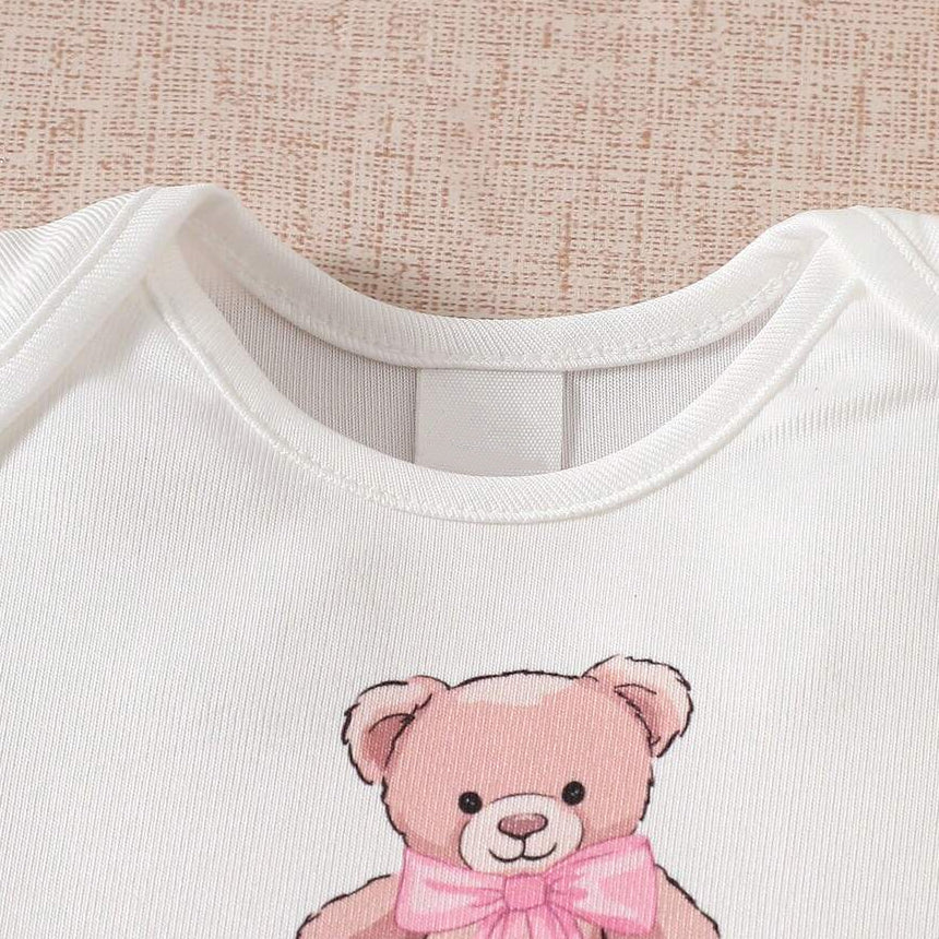 2PCS Gorgeous Bear Print Flounce Sleeve Baby Set