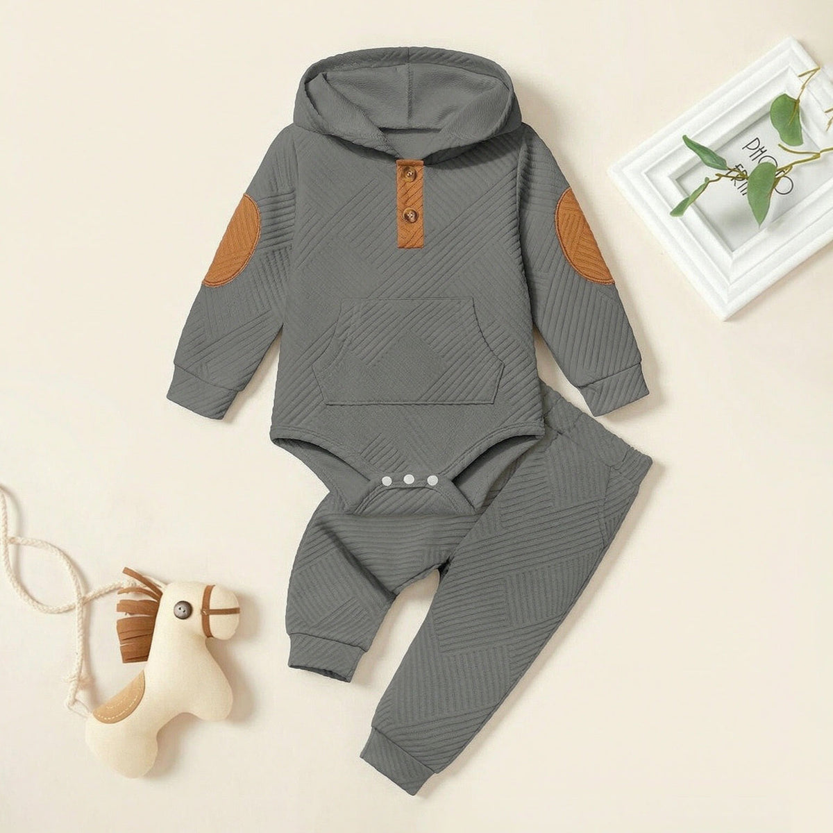 2PCS Stylish Color Block Long Sleeve Hoodie Baby Boy Set