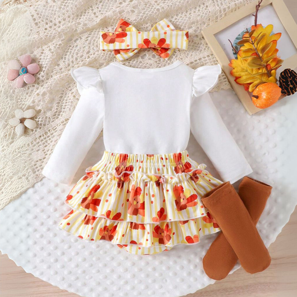 4PCS My 1st Thanksgiving Letter Turkey Printed Baby Set