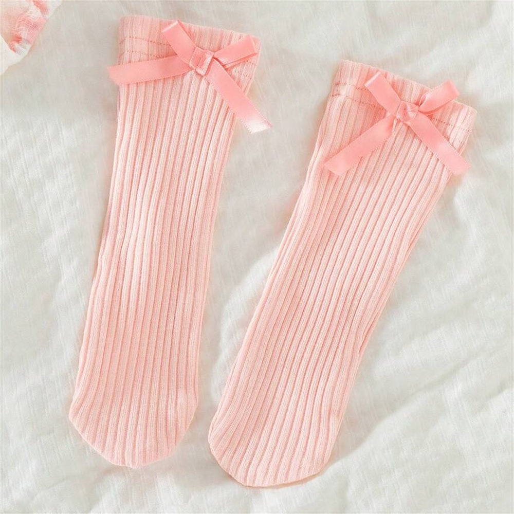 3PCS Refined Bow Printed Long Sleeve Baby Girl Romper
