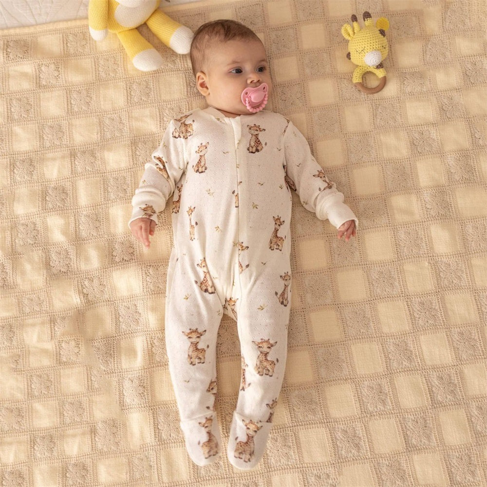 Soft Openwork Deer Print Long Sleeve Baby Jumpsuit
