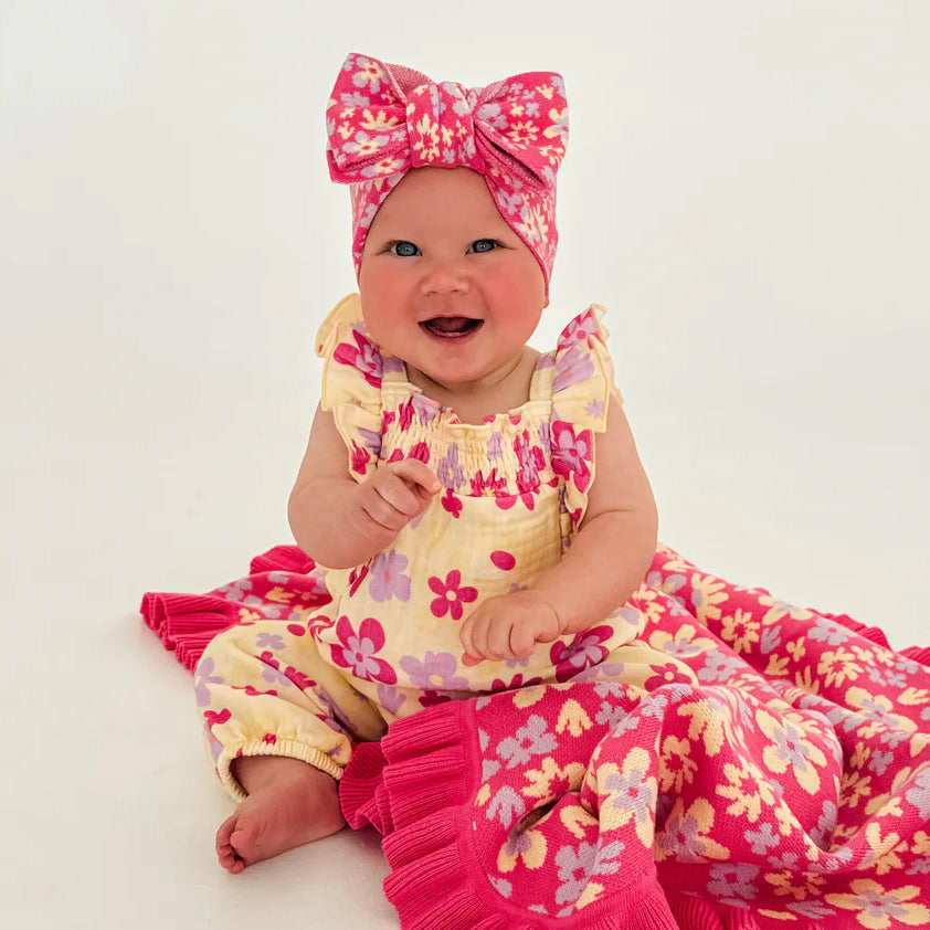 Charming Floral Print Flounce Sleeve Baby Jumpsuit