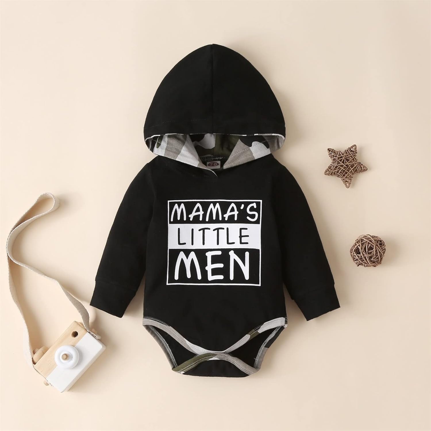 2PCS Mama's Little Man Letter Printed Long Sleeve Hooded Baby Set
