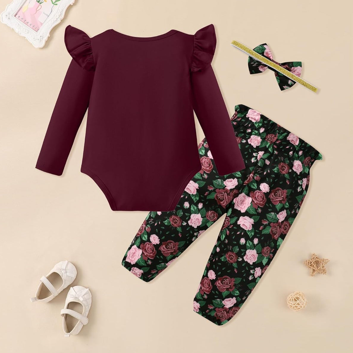 3PCS I Woke Up This Cute Letter Floral Printed Baby Set