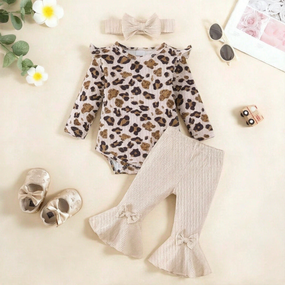 3PCS Lovely Leopard Print Long Sleeve Baby Girl Set
