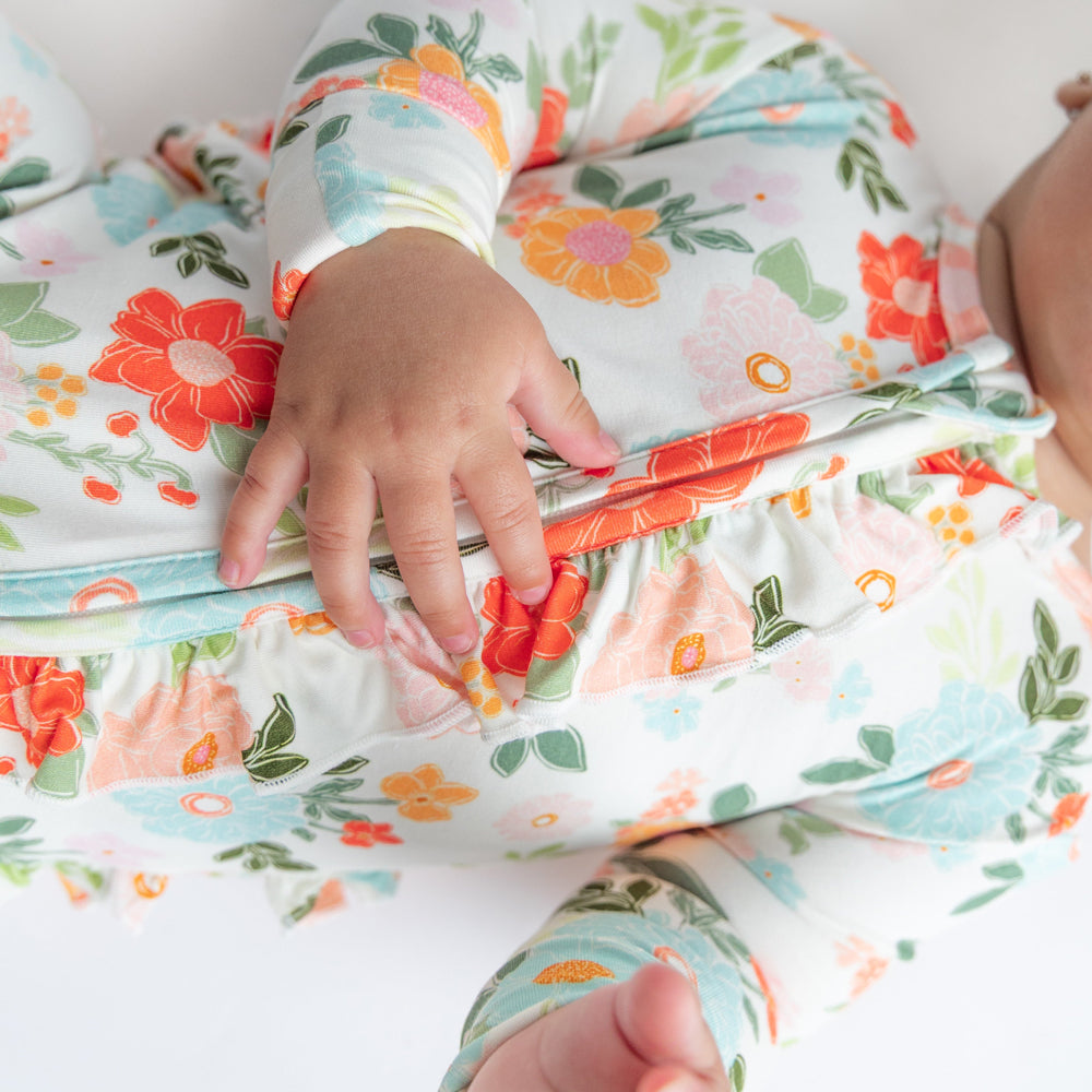 2PCS Cute Stylish Floral Print Ruffle Zipper Baby Jumpsuit
