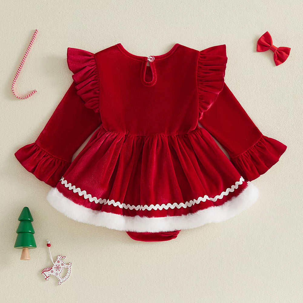 Pretty Santa Claus Applique Long Sleeve Baby Velvet Romper