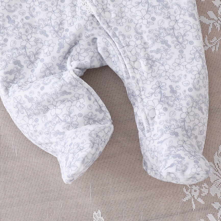 2PCS Charming Baby Girl Floral Print Lace Trim Long Sleeve Jumpsuit