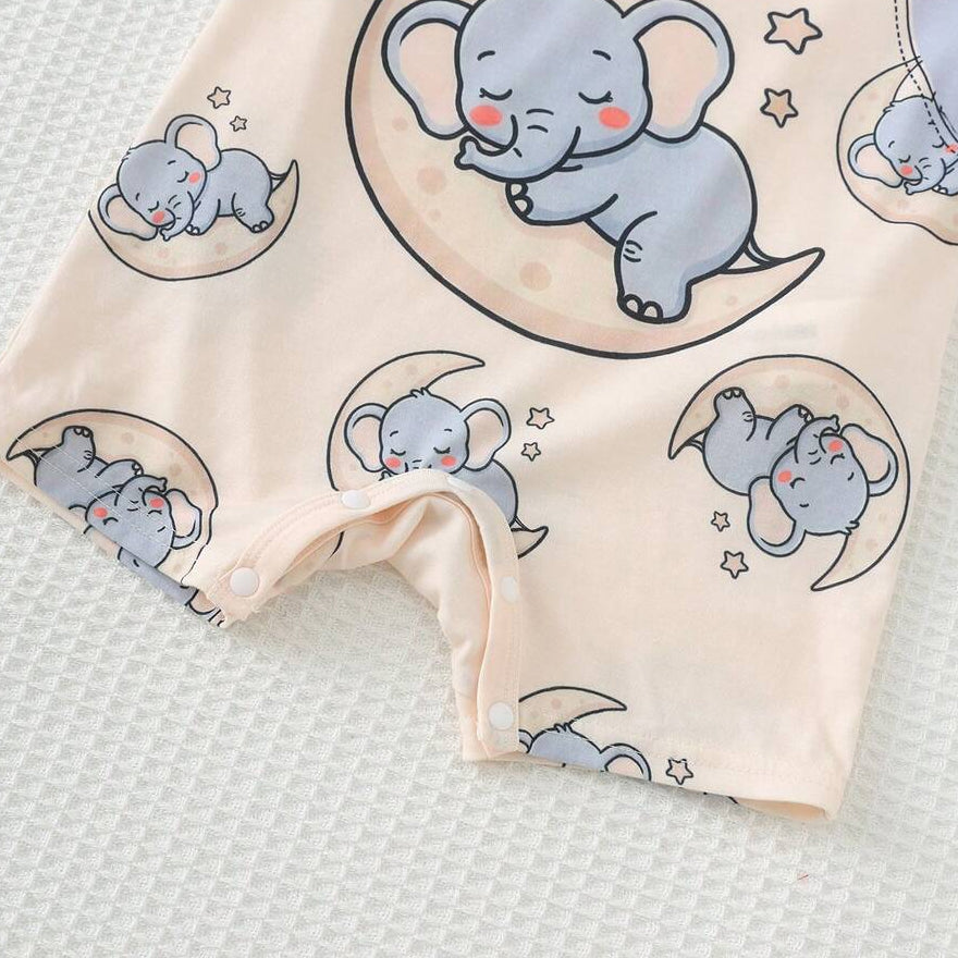 Lovely Elephant Print Short Sleeve Baby Jumpsuit