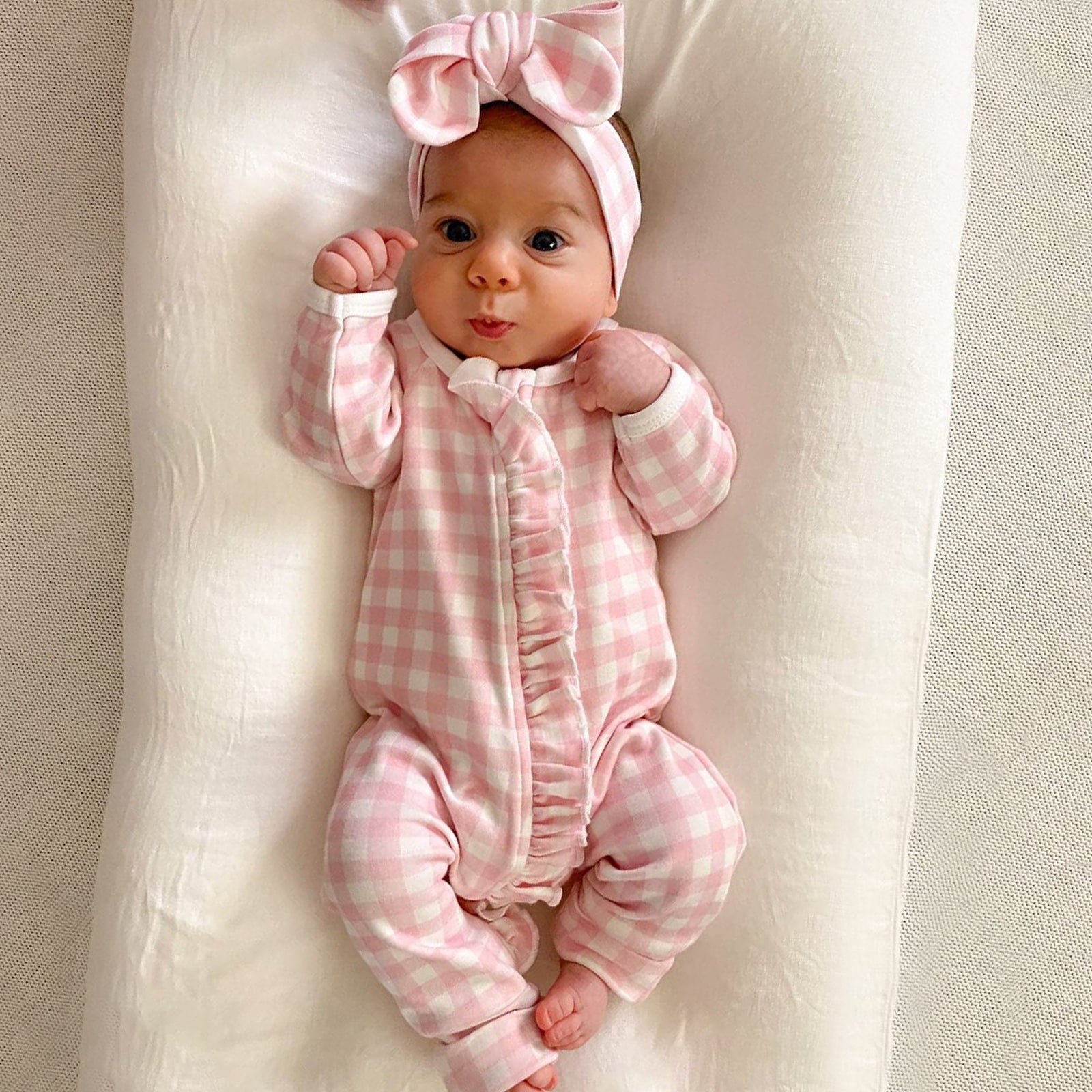 2PCS Lovely Plaid Printed Long Sleeve Baby Jumpsuit