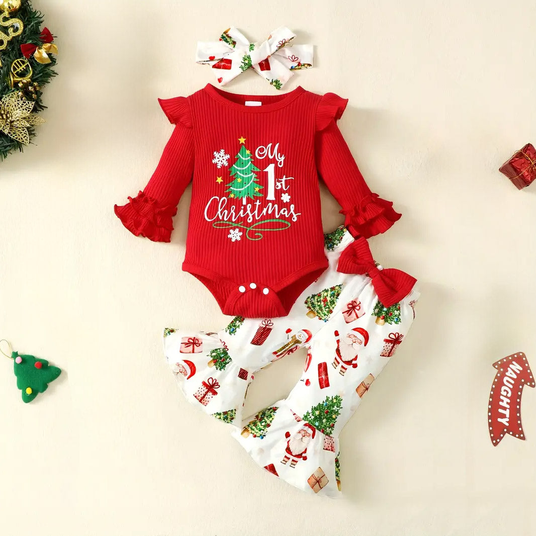 3PCS My 1st Christmas Letter Printed Long Sleeve Baby Set