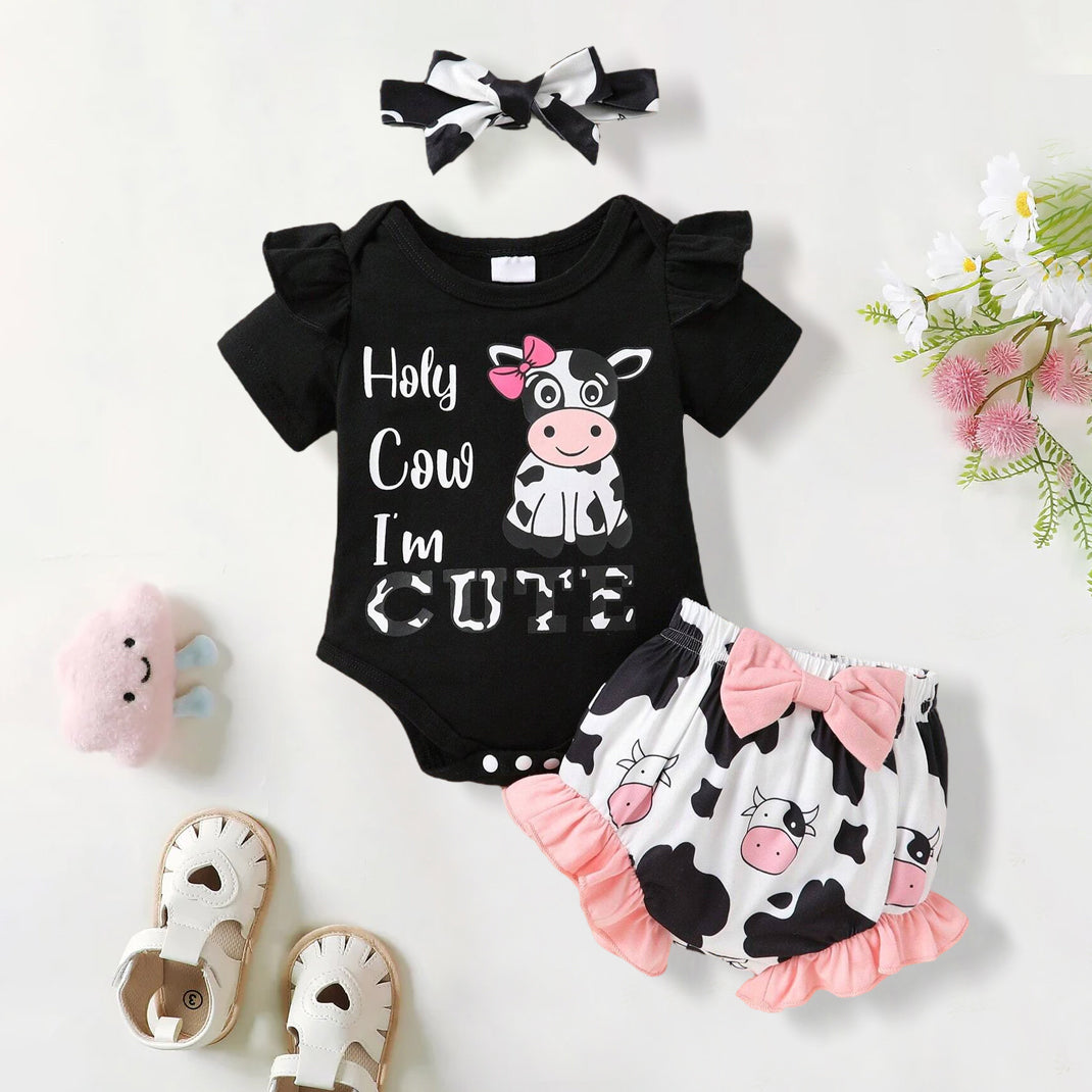 3PCS Holy Cow I'm Cute Letter Printed Baby Set