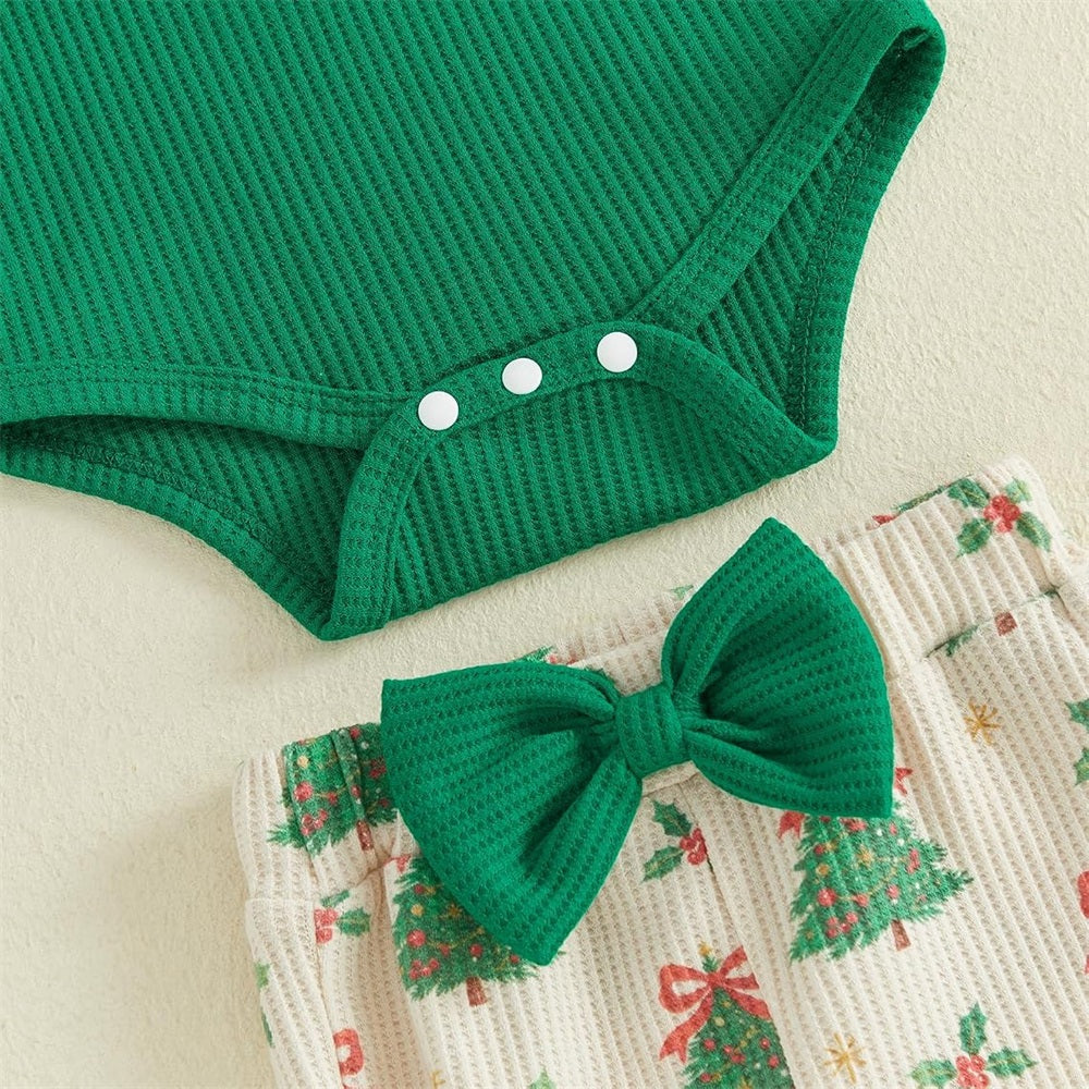 3PCS Sweet My First Christmas Tree Letter Applique Baby Set