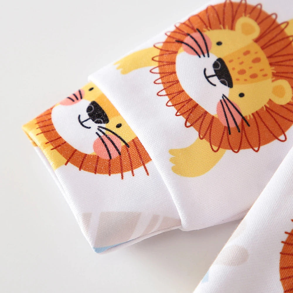 Casual Lion & Plant Printed Long Sleeve Zipper Baby Jumpsuit