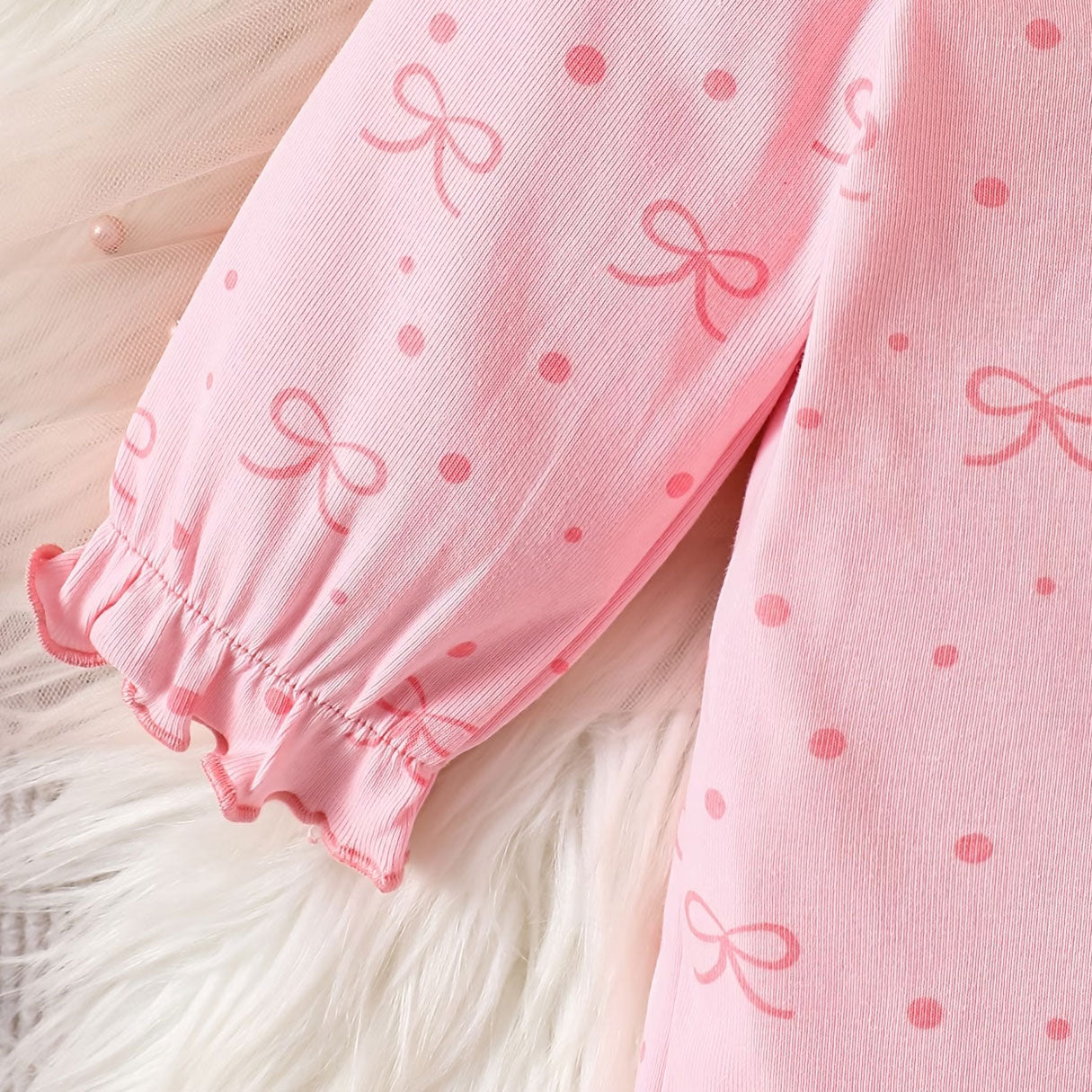2PCS Charming Bow Printed Ruffle Long Sleeve Baby Jumpsuit