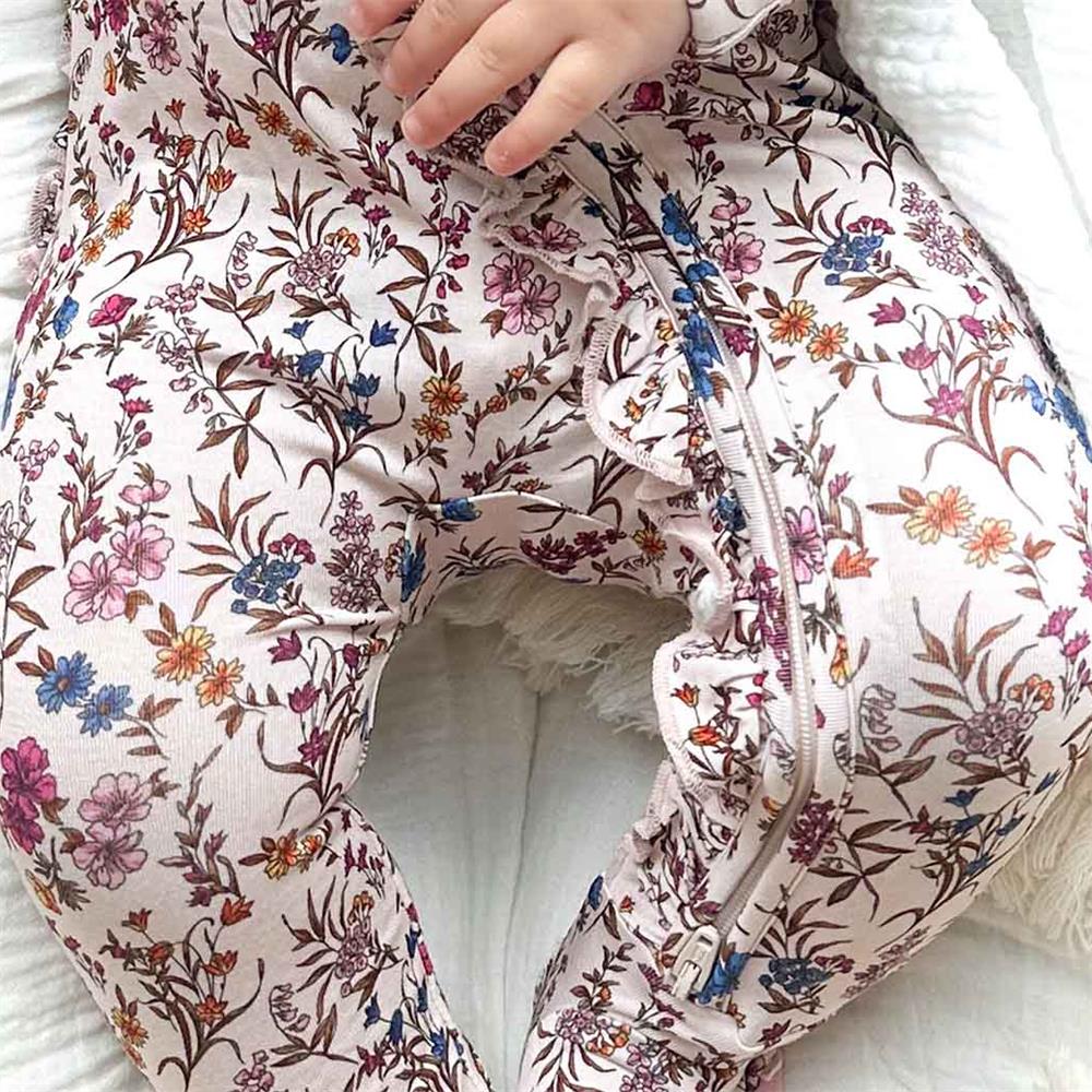 2PCS Allover Floral Printed Long Sleeve Baby Jumpsuit