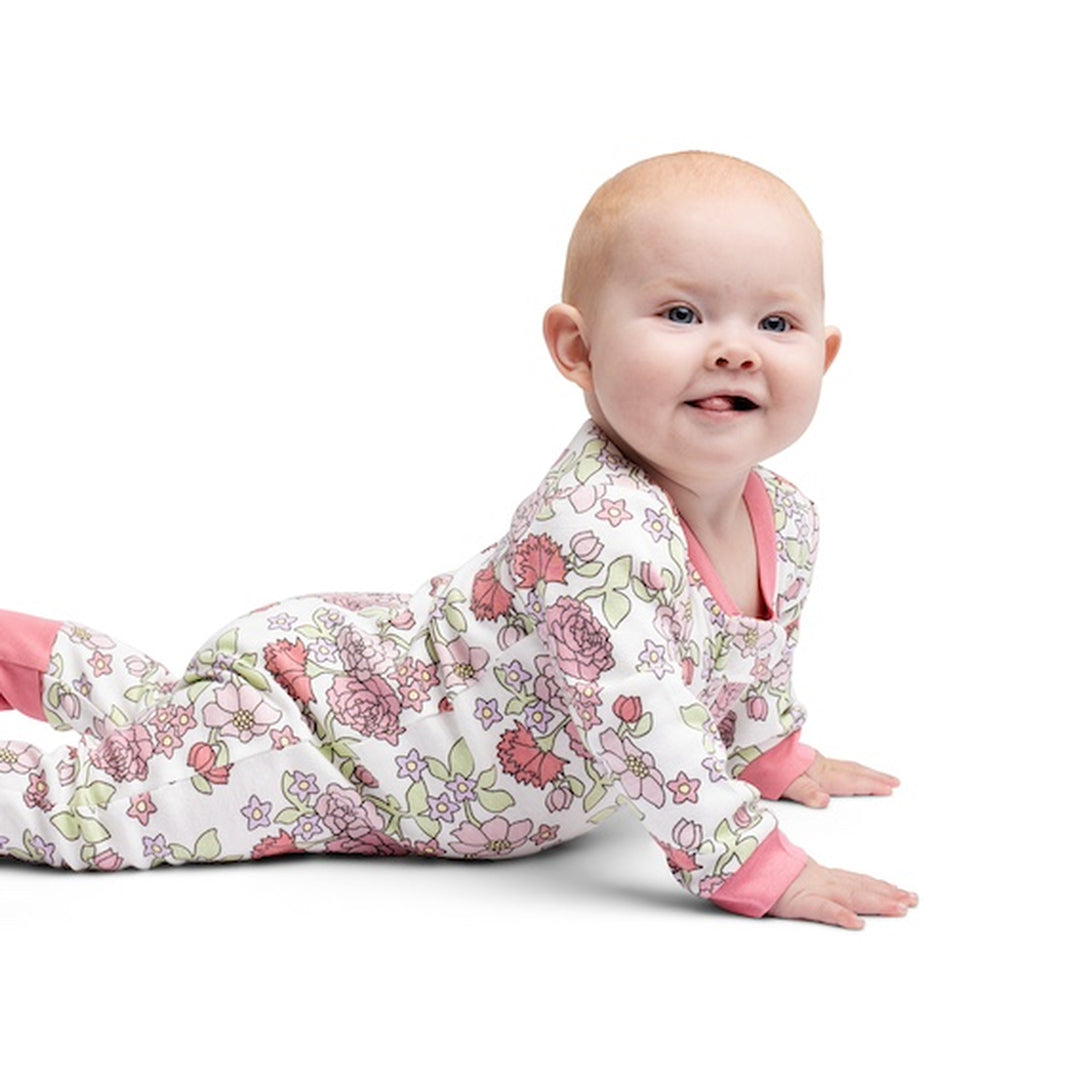 Allover Charming Floral Printed Zipper Baby Jumpsuit