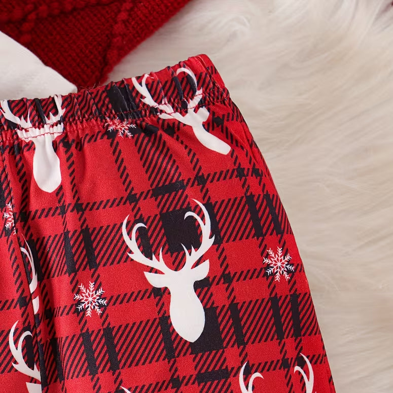3PCS Stylish My 1st Christmas Letter Reindeer Plaid Print Baby Boy Set