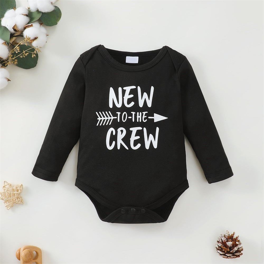 3PCS New To The Crew Letter Print Plaid Long Sleeve Baby Set