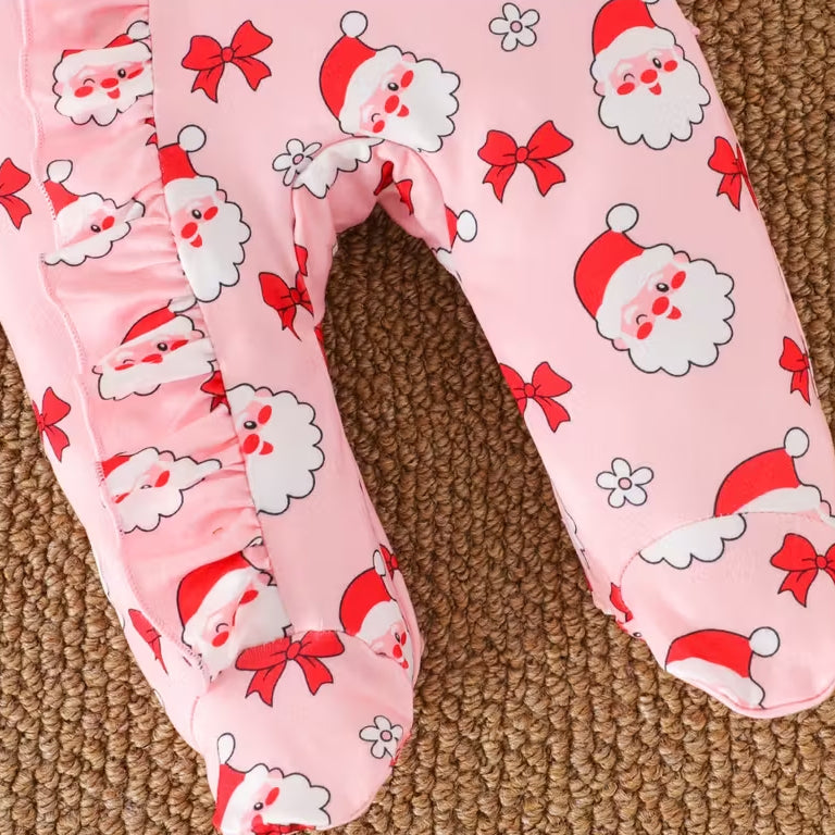 2PCS Christmas Santa Claus Printed Long Sleeve Zipper Baby Jumpsuit