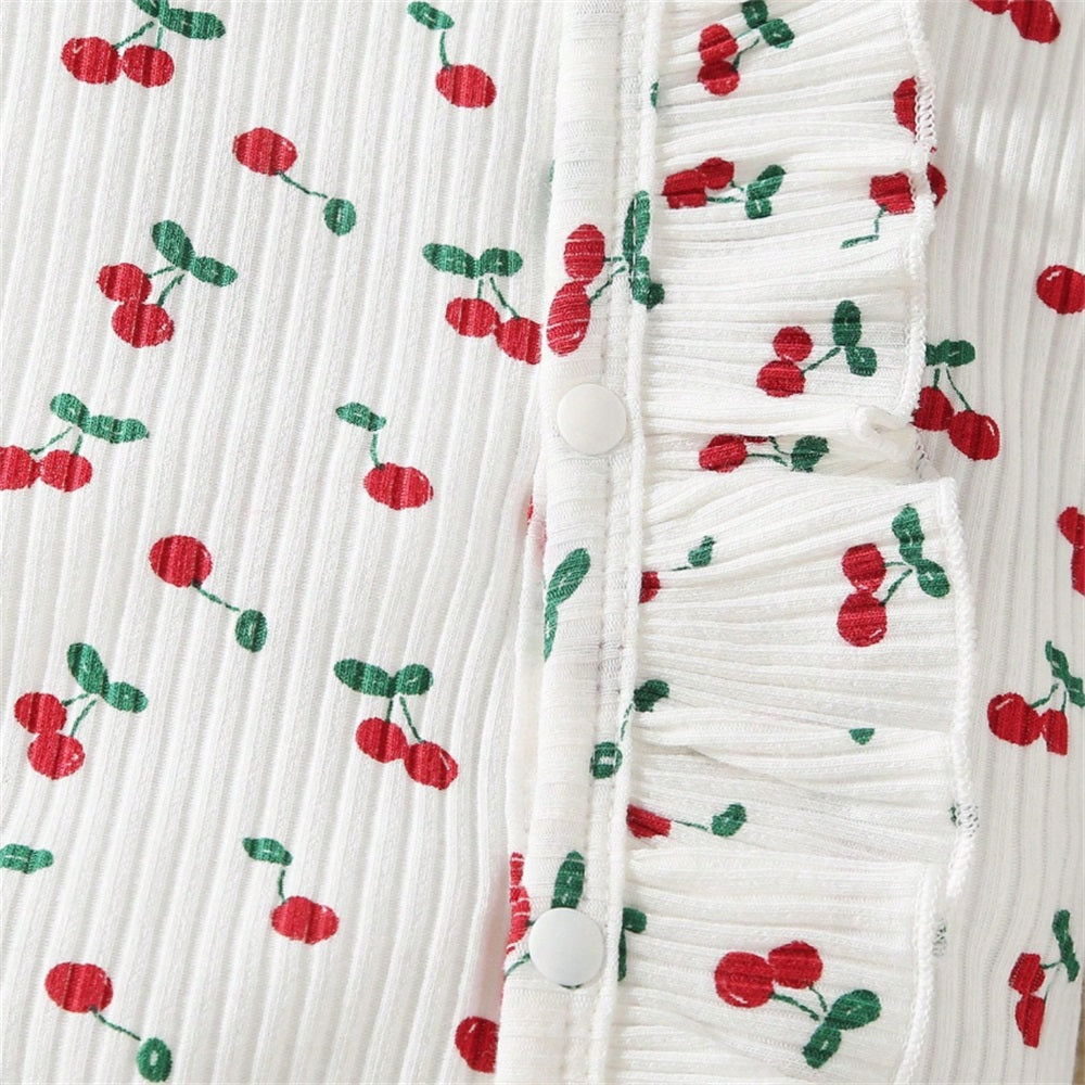 3PCS Trendy Adorable Cherry Print Long Sleeve Baby Jumpsuit