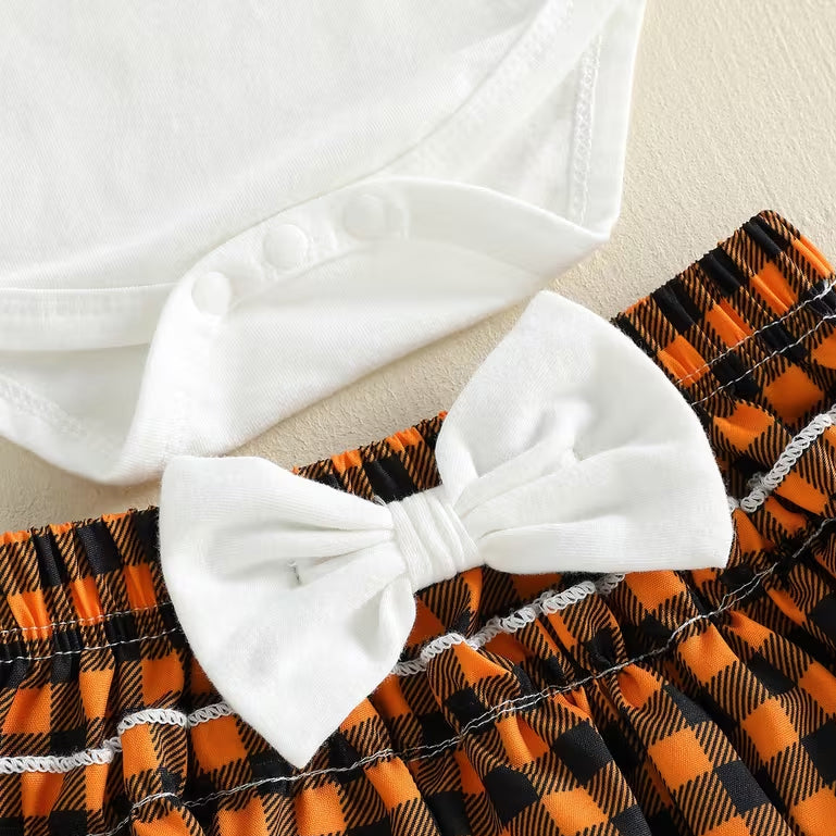 4PCS Cute My 1st Halloween Letter Plaid Printed Long Sleeve Baby Set