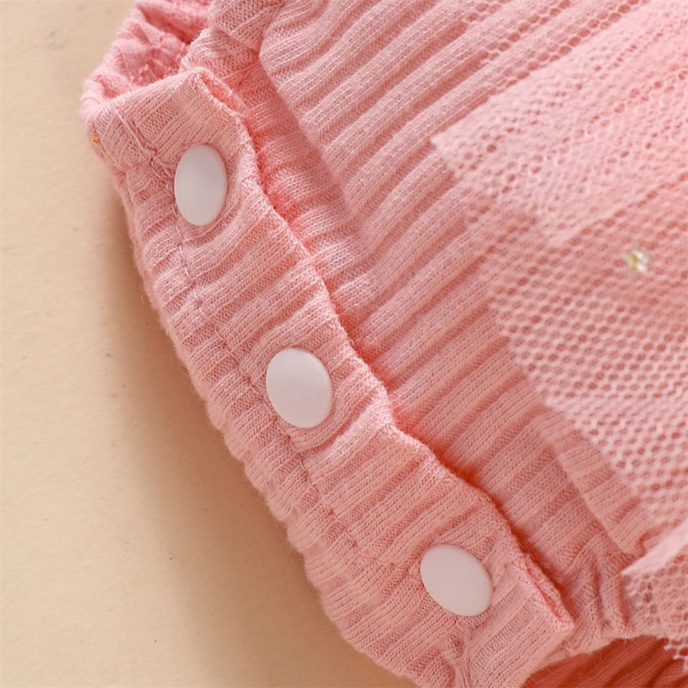 2PCS Floral Embroidery Fly Sleeve Tulle Skirt Baby Romper