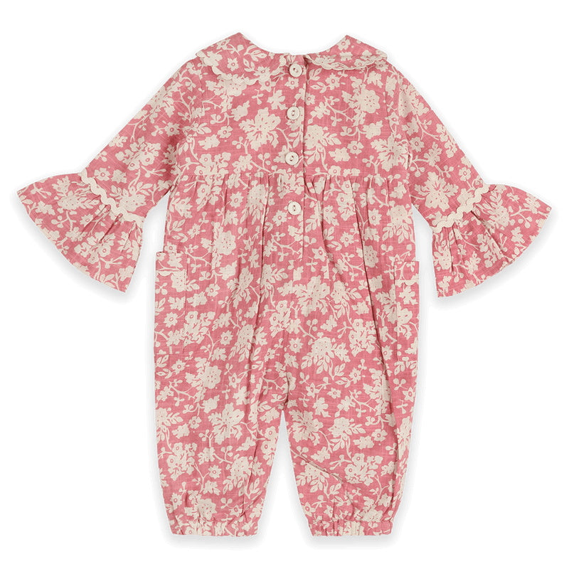 2PCS Charming Floral Printed Ruffle Long Sleeve Baby Girl Jumpsuit
