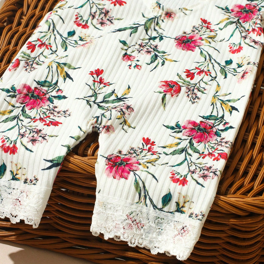 2PCS Sweet Floral Print Baby Girl Jumpsuit