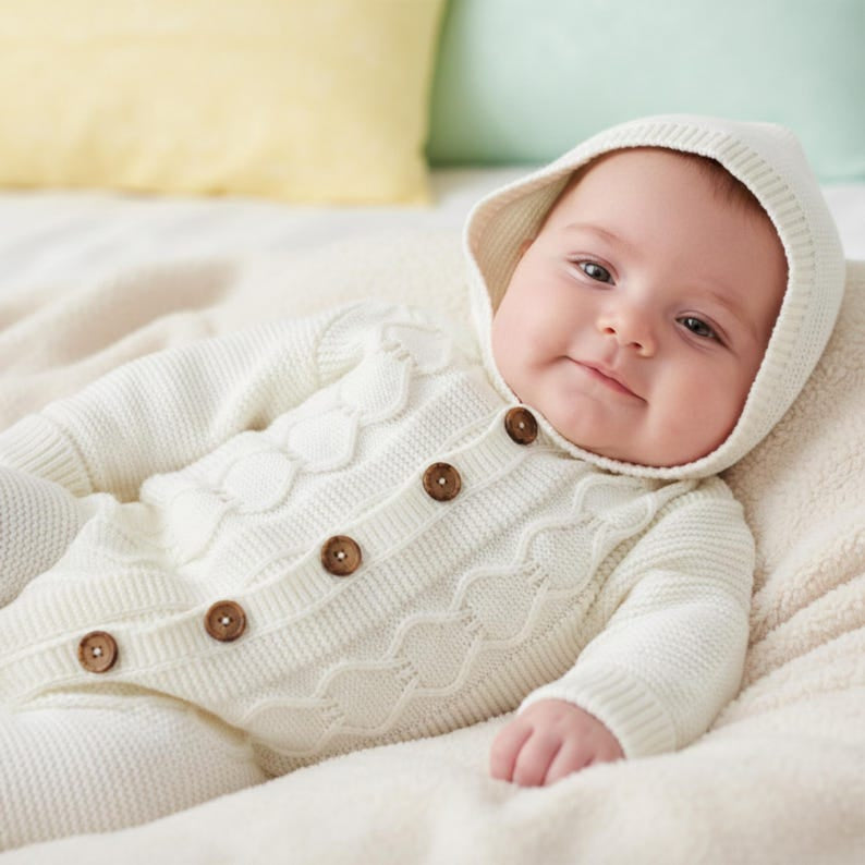 Comfy Solid Color Long Sleeve Hoodie Baby Knit Jumpsuit