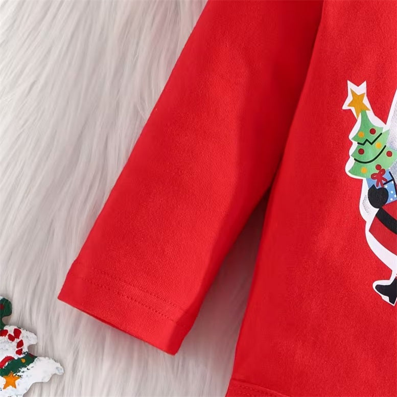 3PCS Christmas Be Nice To The Slp Santa Is Watching Letter Plaid Print Baby Set