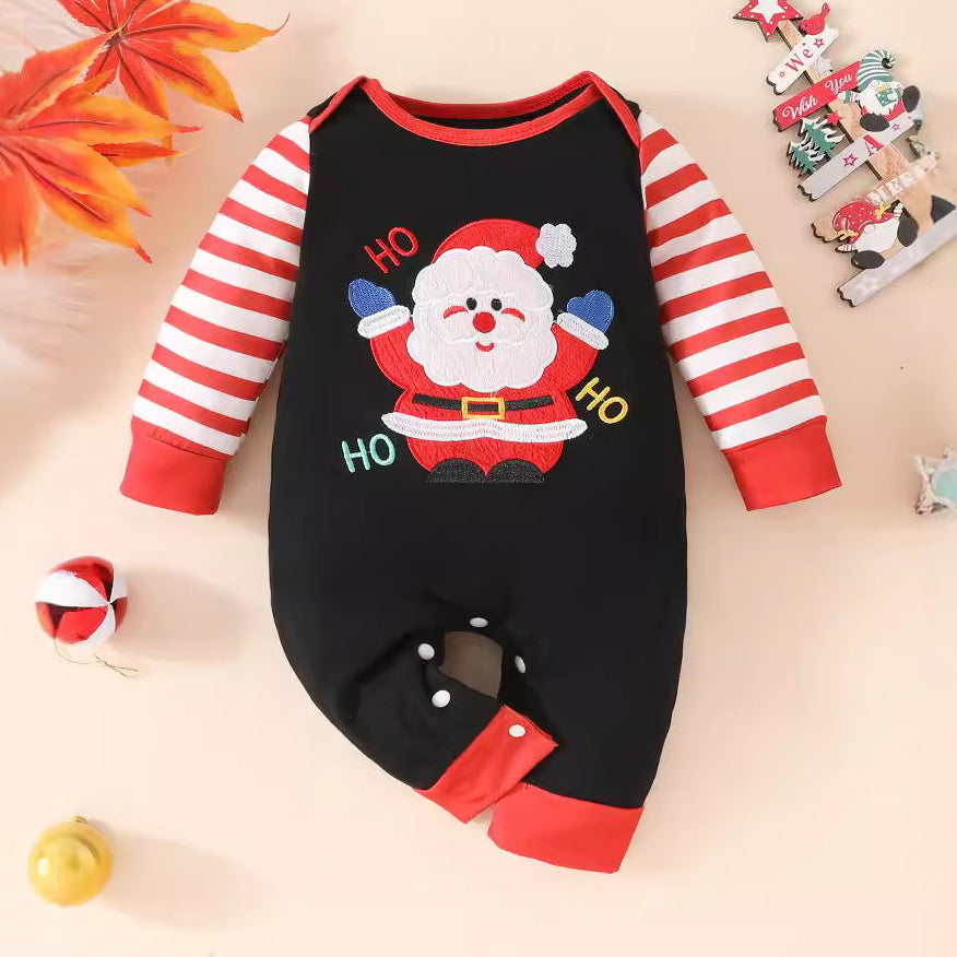 Stripe Santa Claus Printed Long Sleeve Baby Jumpsuit