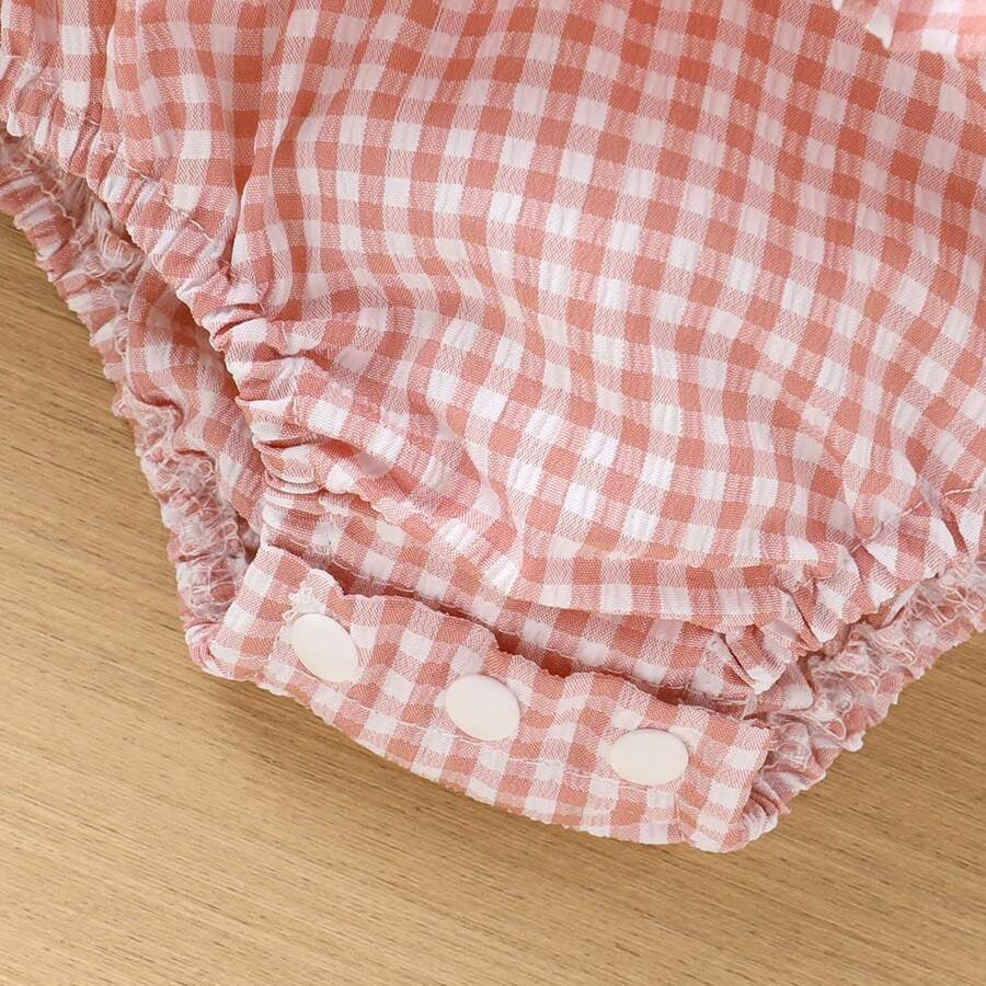 2PCS Pretty Plaid Print Bowknot Sleeveless Baby Romper