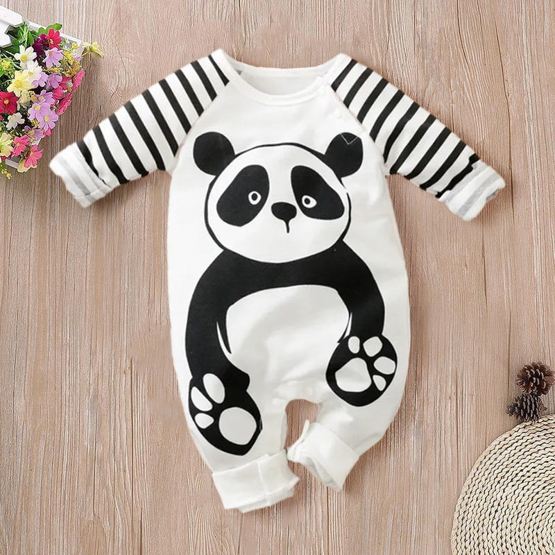 Cute Panda Printed Long Sleeve Baby Jumpsuit