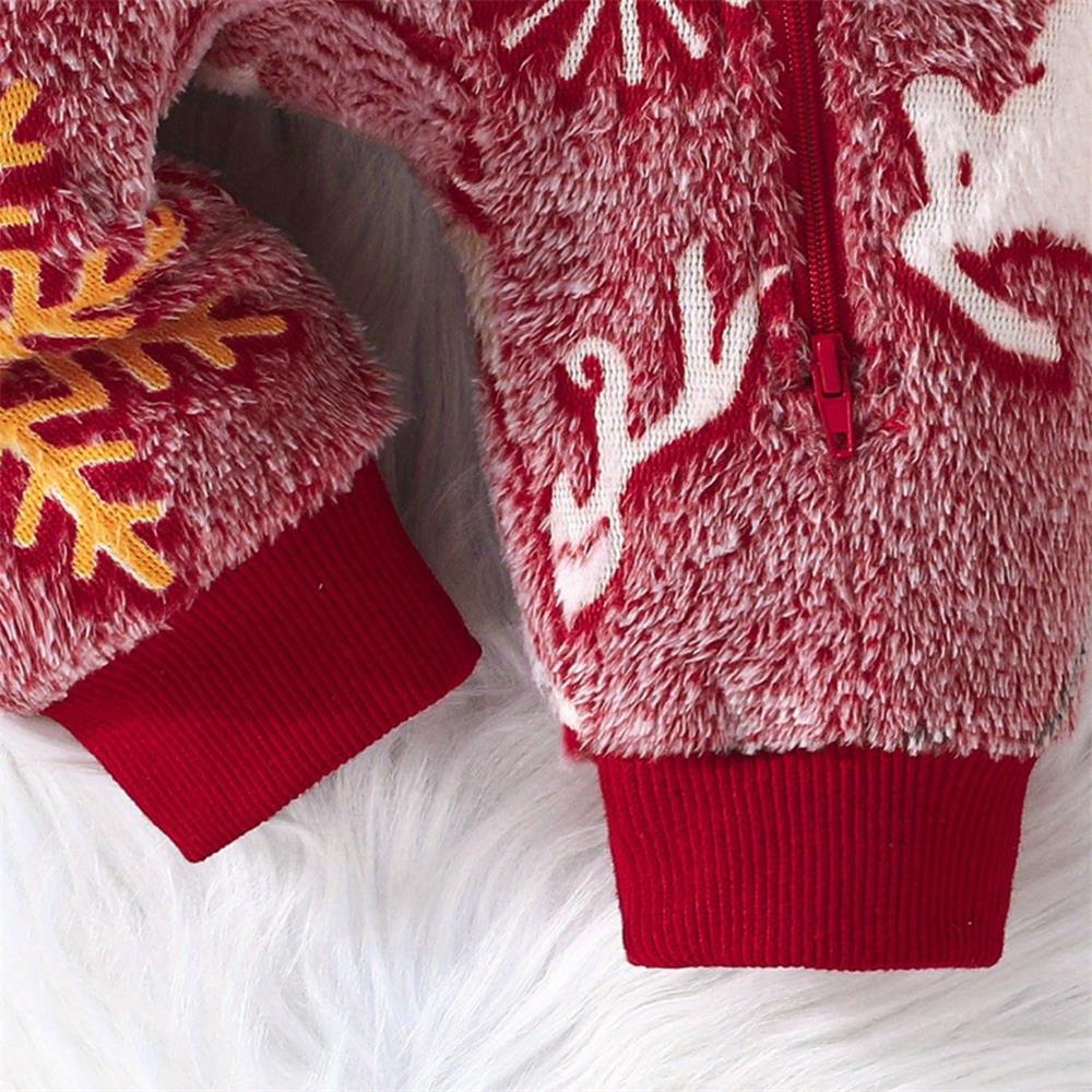 Soft Cozy Snowflake and Reindeer Print Long Sleeve Baby Jumpsuit