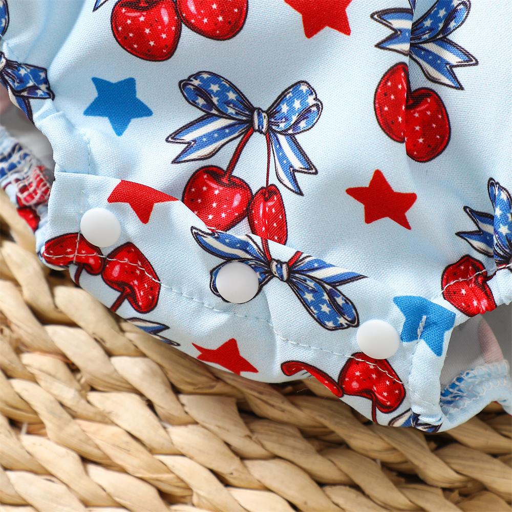 Sweet Cherry & Star Print Flutter Sleeve Baby Girl Romper
