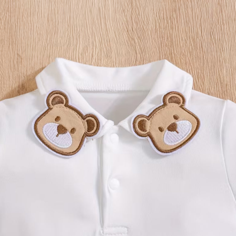 2PCS Casual Bear Plaid Print Overalls Baby Set