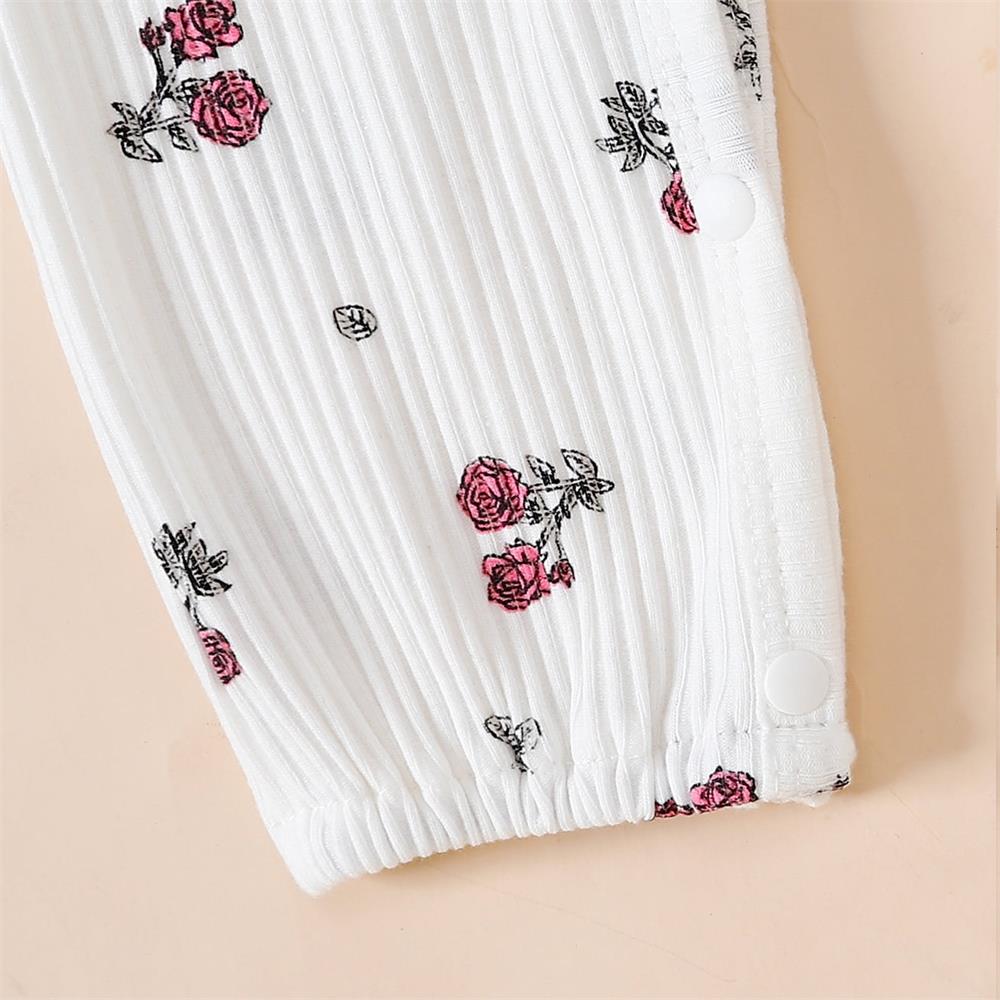 2PCS Rose Print Ruffle Long Sleeves Baby Jumpsuit