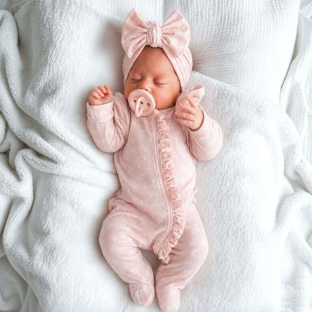 2PCS Bubbly Allover Floral Printed Ruffle Zipper Baby Girl Jumpsuit
