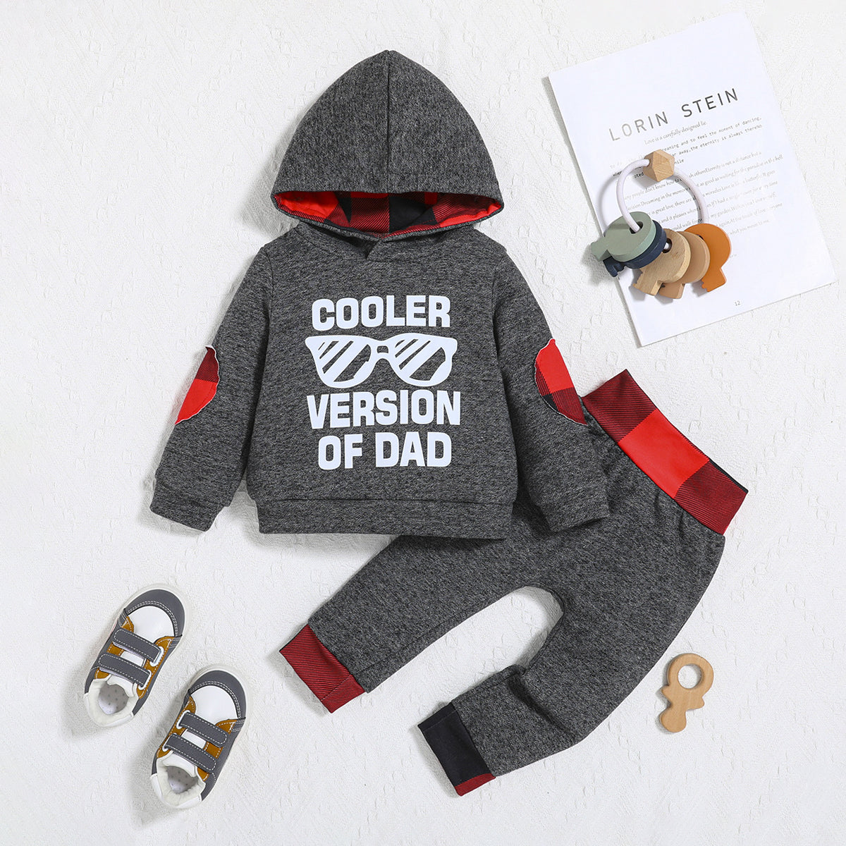 2PCS Cooler Version Of Dad Letter Printed Hooded Long Sleeve Baby Set