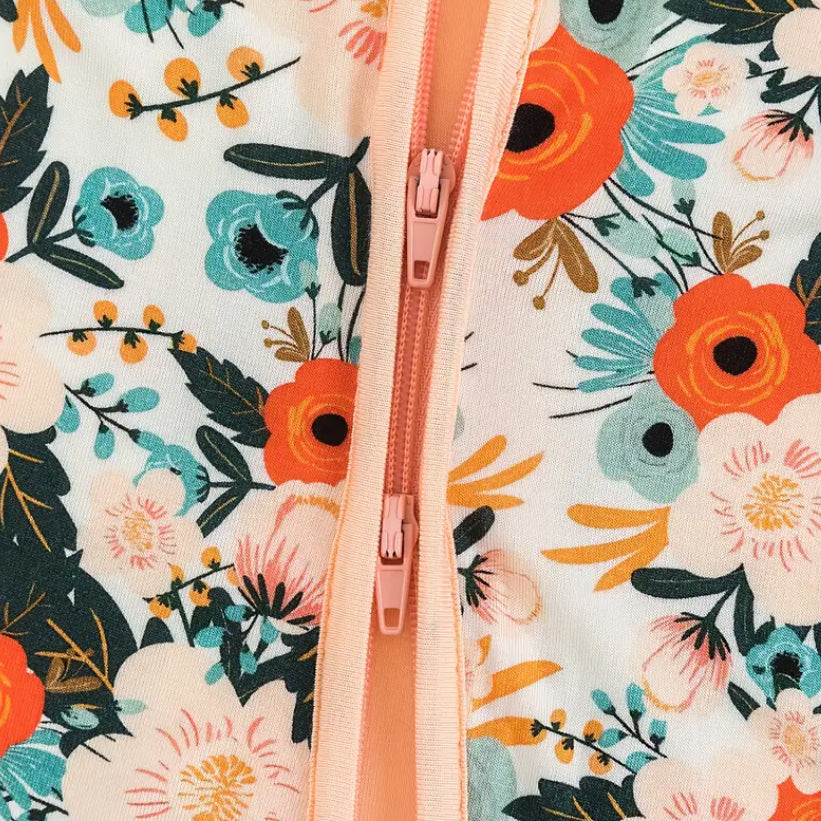 Elephant Floral Printed Zipper Bamboo Viscose Baby Jumpsuit