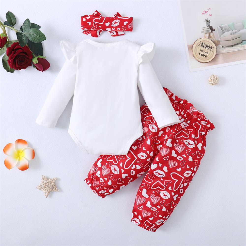 3PCS Fashionable Heart Print Long Sleeve Baby Set