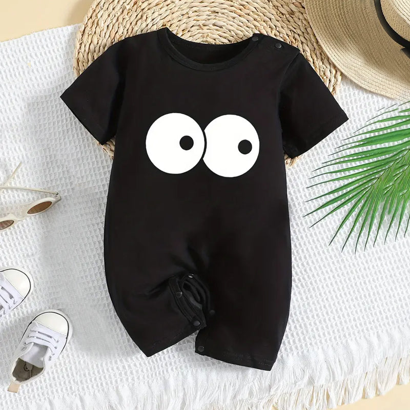 Trendy Funny Eyes Printed Short Sleeve Baby Jumpsuit