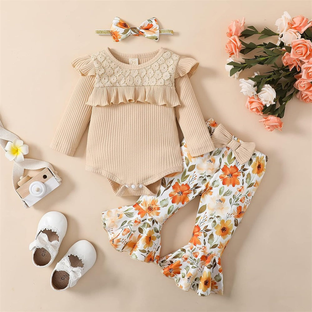3PCS Trend Lovely Floral Print Long Sleeve Baby Set